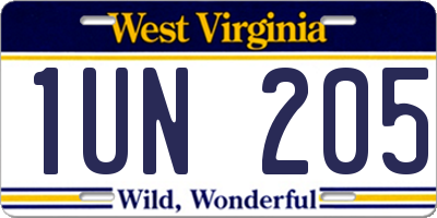 WV license plate 1UN205