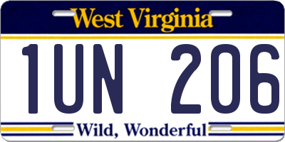 WV license plate 1UN206