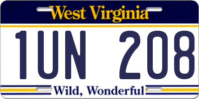 WV license plate 1UN208