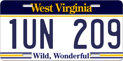 WV license plate 1UN209