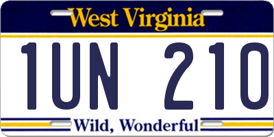 WV license plate 1UN210