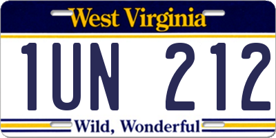 WV license plate 1UN212