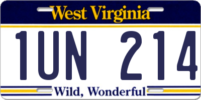 WV license plate 1UN214