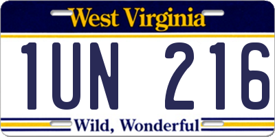 WV license plate 1UN216