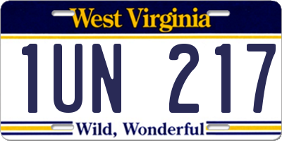 WV license plate 1UN217