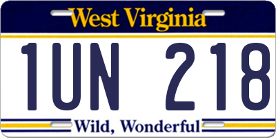 WV license plate 1UN218