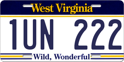 WV license plate 1UN222