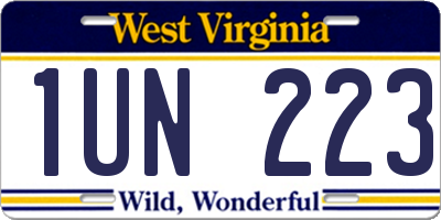WV license plate 1UN223
