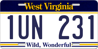 WV license plate 1UN231