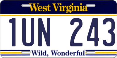 WV license plate 1UN243