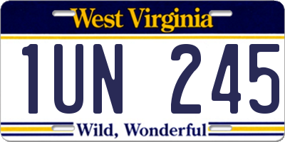 WV license plate 1UN245