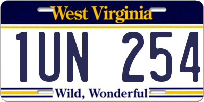 WV license plate 1UN254
