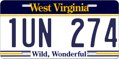 WV license plate 1UN274