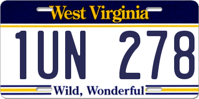 WV license plate 1UN278