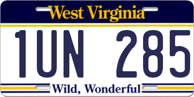 WV license plate 1UN285
