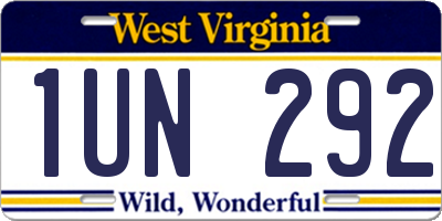 WV license plate 1UN292