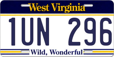 WV license plate 1UN296