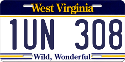 WV license plate 1UN308