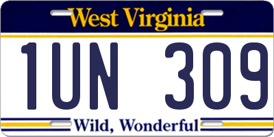 WV license plate 1UN309