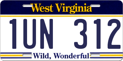 WV license plate 1UN312