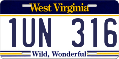 WV license plate 1UN316