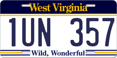 WV license plate 1UN357