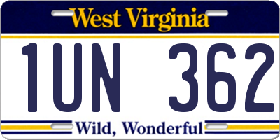 WV license plate 1UN362