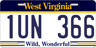WV license plate 1UN366