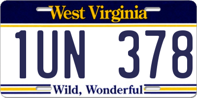 WV license plate 1UN378