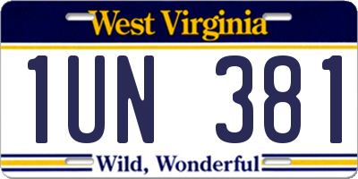 WV license plate 1UN381