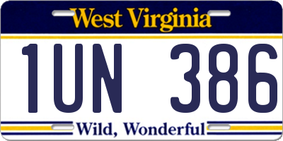 WV license plate 1UN386