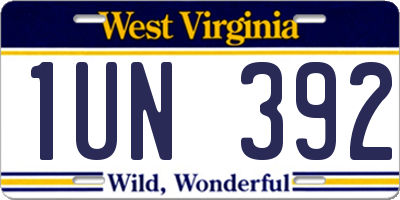 WV license plate 1UN392