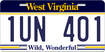 WV license plate 1UN401