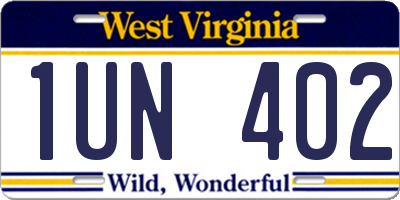 WV license plate 1UN402