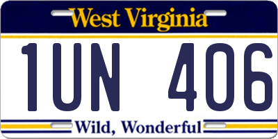 WV license plate 1UN406