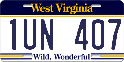 WV license plate 1UN407