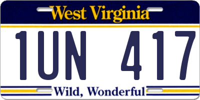WV license plate 1UN417