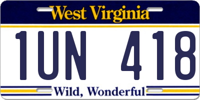WV license plate 1UN418