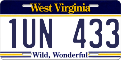 WV license plate 1UN433