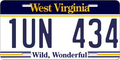 WV license plate 1UN434
