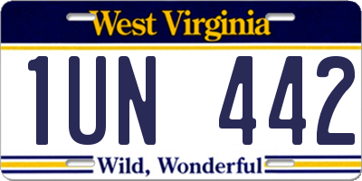 WV license plate 1UN442