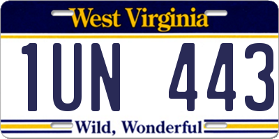 WV license plate 1UN443