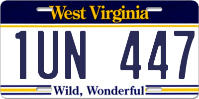 WV license plate 1UN447