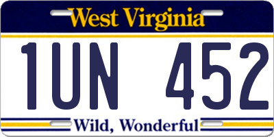 WV license plate 1UN452