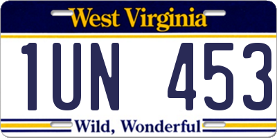 WV license plate 1UN453