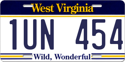 WV license plate 1UN454
