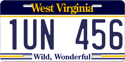 WV license plate 1UN456