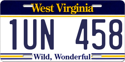 WV license plate 1UN458