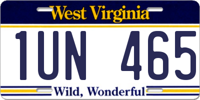 WV license plate 1UN465