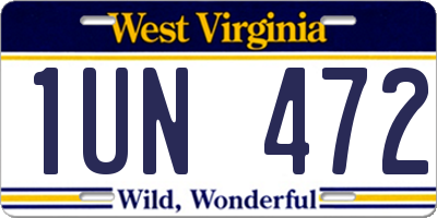 WV license plate 1UN472